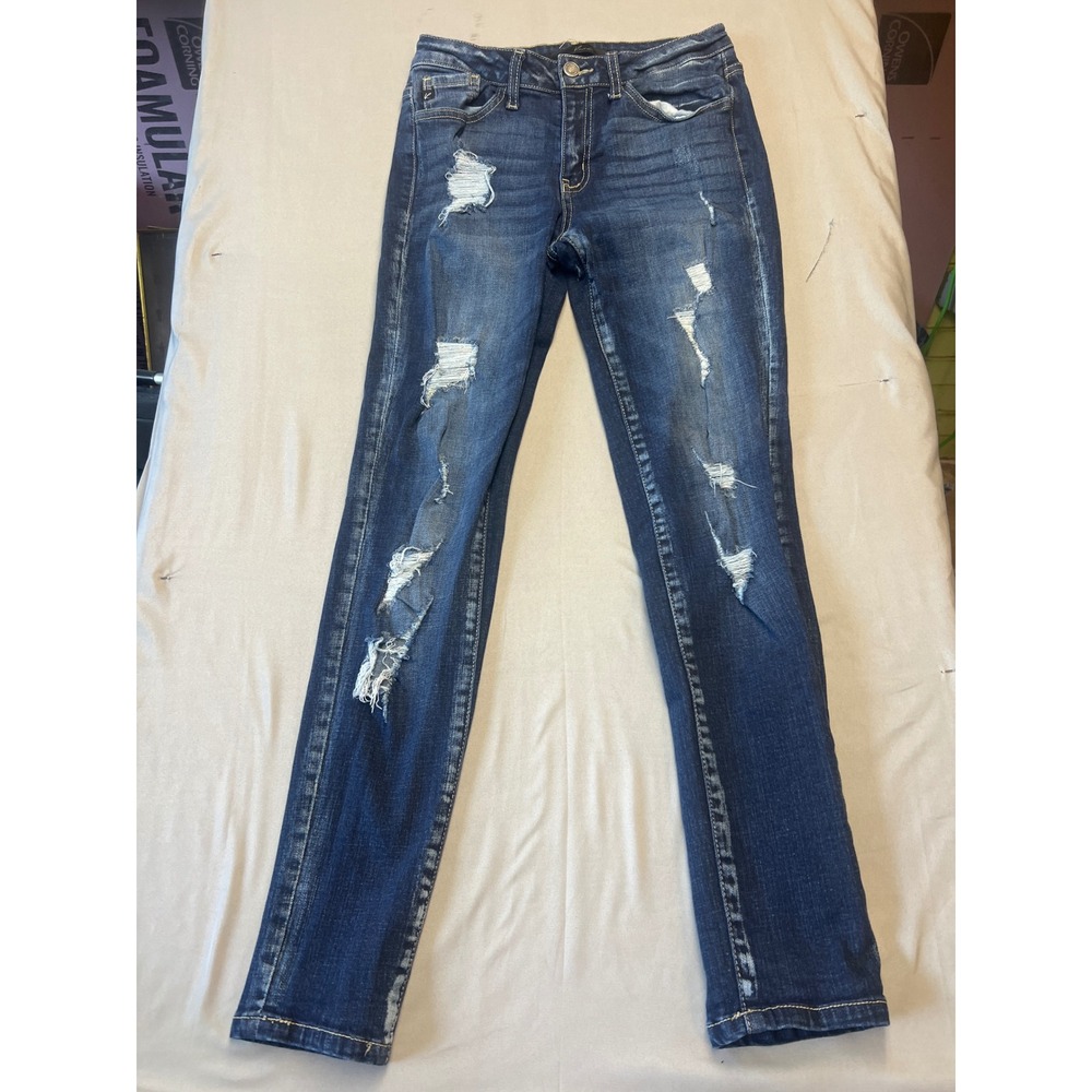 Kancan KC7102D Distressed Skinny Jeans Dark Wash Size 27 W7